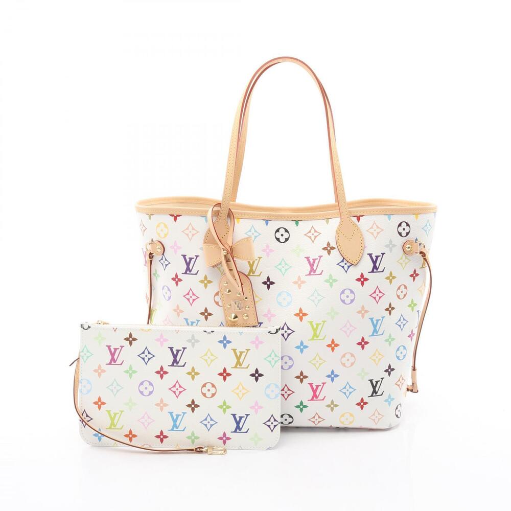 Louis Vuitton LV TM Neverfull Monogram Multicolor Tote Bag Canvas Leather White